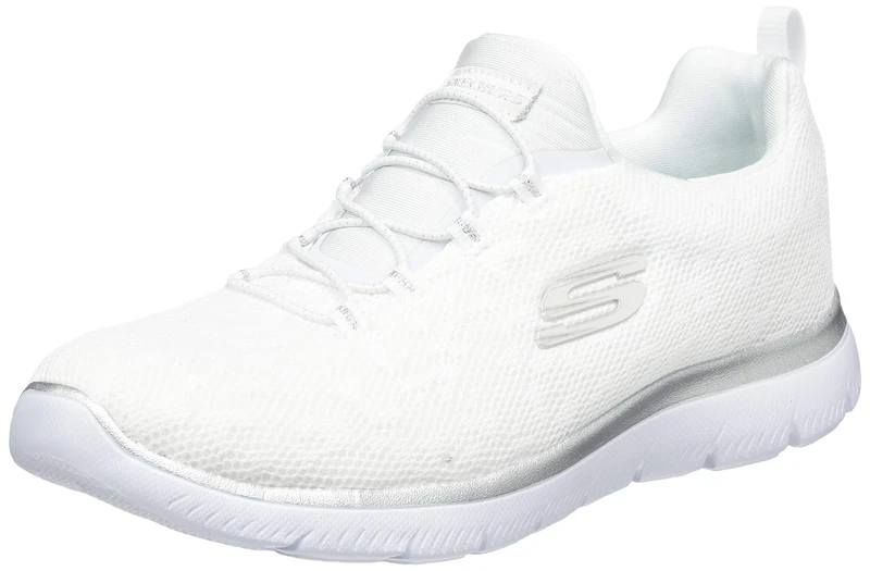 Skechers Women's Summits Leopard Spot Trainers,White Mesh / Silver Trim,4.5 UK