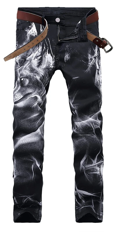 Enrica Men's Casual Printed Jeans Skinny Denim Pants Clothes, Black Wolf, 38 - Image 1
