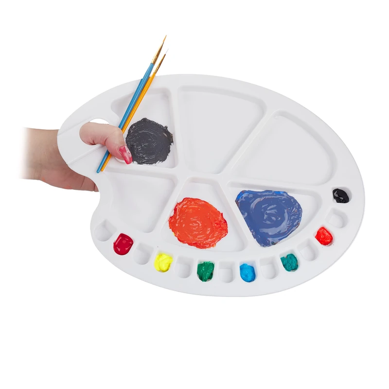 Relaxdays Paint Mixing Palette, Artist Palette With Thumb Hole, For Beginners & Professionals, 20 Wells, Plastic, White