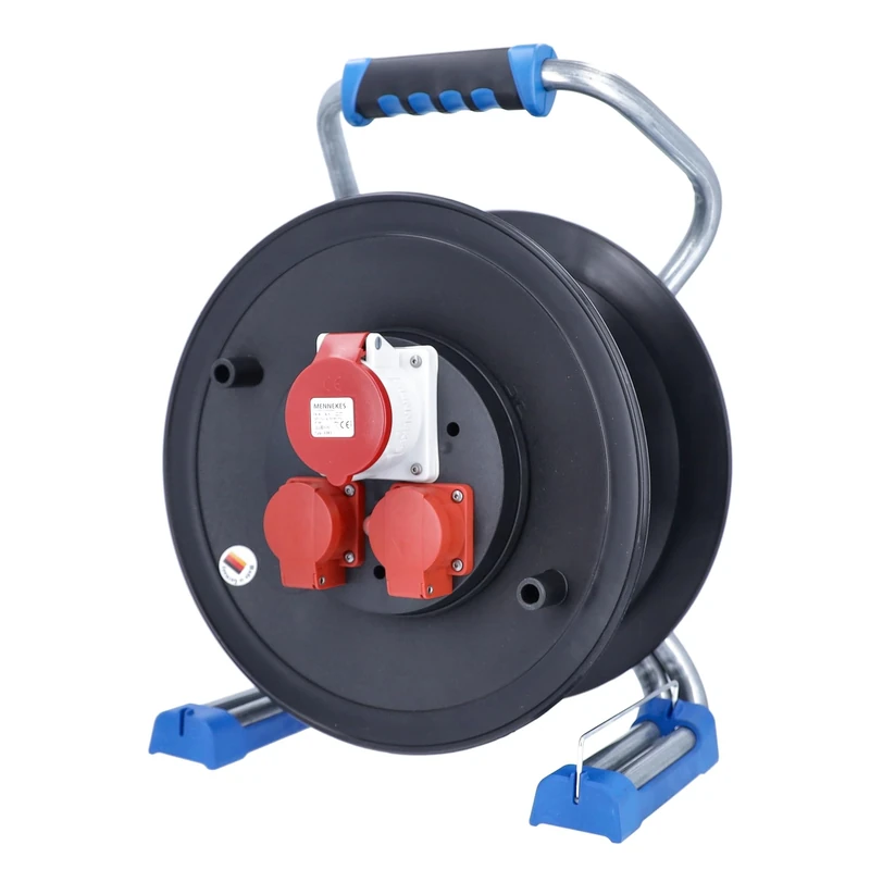 as - Schwabe Xperts CEE Empty Cable Reel for 25 m Cable - Extension Cable Reel without Lead - 2 Schuko Sockets (230 V, 16 A) + 1 CEE Socket (400 V, 16 A, 5 Pin) - IP44 - Made in Germany I 22650