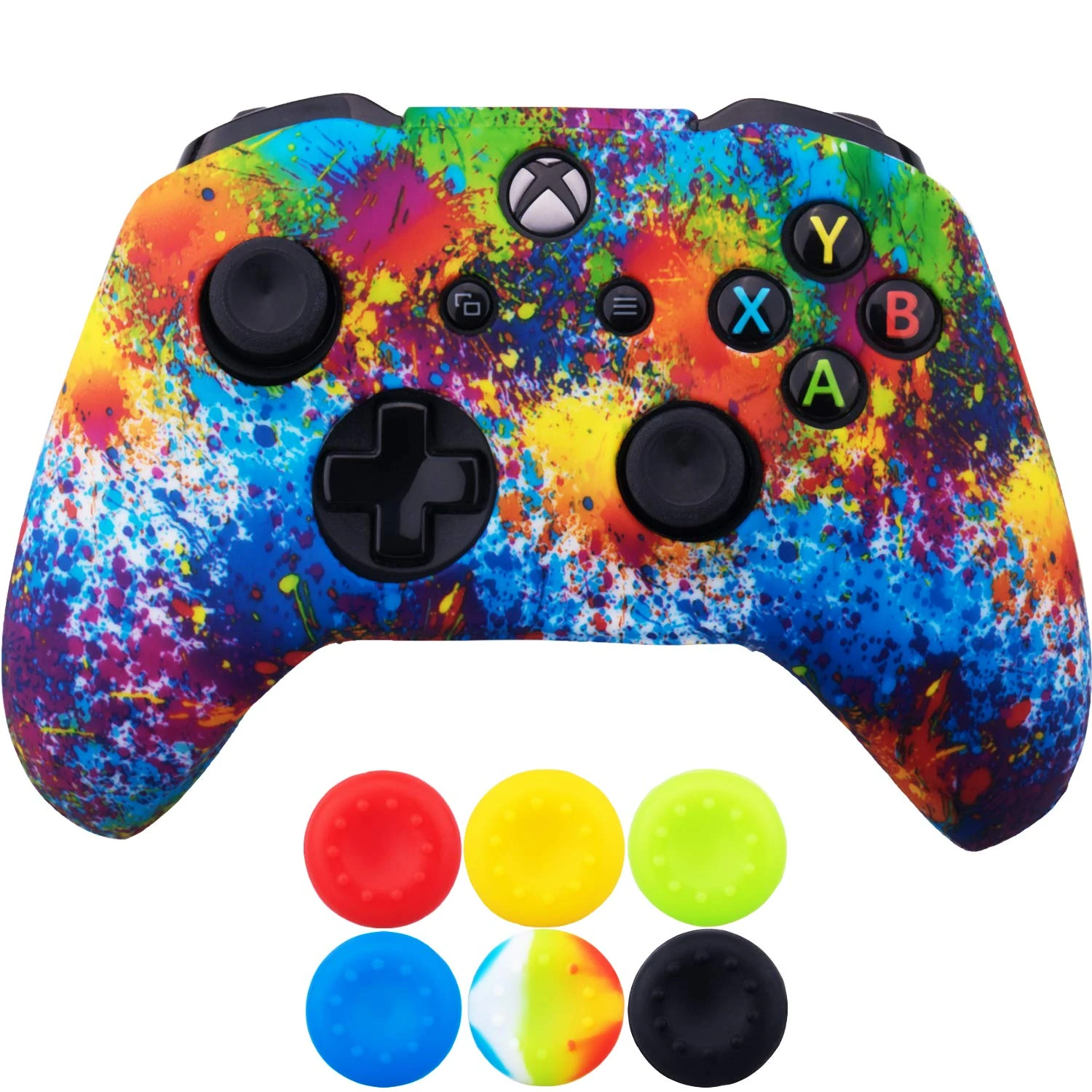9CDeer 1 Piece of SiliconeTransfer Print Protective Cover Skin + 6 Thumb Grips for Xbox One/S/X Controller colour paint