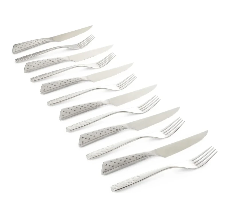 Weber Deluxe Steak Set, 6 Pieces, consisting of Knife & Fork, Made of German Stainless Steel, Monoblock Design, Extra Sharp Edged, Ergonomic Handle - Silver (17845)