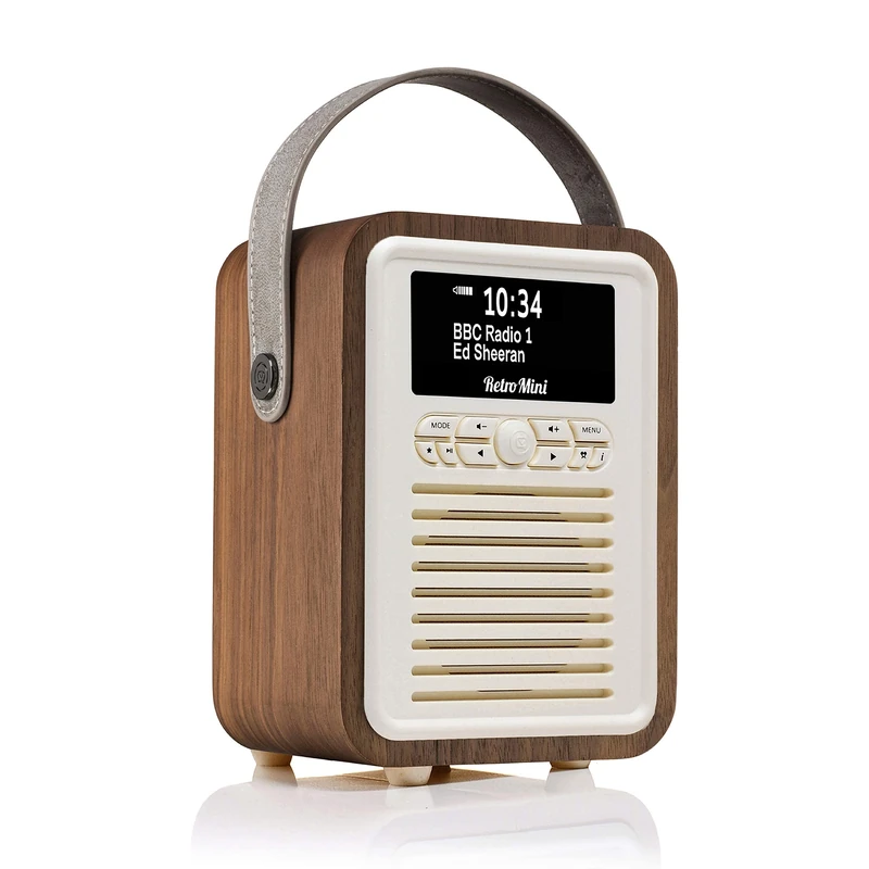 Retro Mini Portable Dab Radio Mains Powered - Digital Dab Radio Alarm Clock - Rechargeable Bluetooth Radio Battery Powered with Aux - Bedside FM, Dab+ Radios with Dual Alarms Battery Operated -Walnut