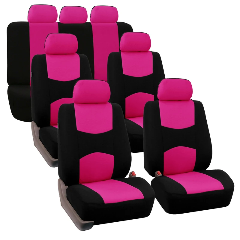 FH GROUP Flat Cloth Full Set Car Seat Covers Three Row 7 Passenger Set - Universal Fit for Cars, Trucks & SUVs (Pink) FB050217
