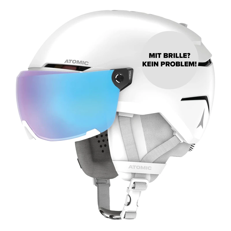 Atomic Savor Visor Stereo Ski Helmet with Visor, White (White Heather), Size S, 51–55, Maximum Shock Absorption, Active Aircon Ventilation System, Mirror Coating for Clear Vision