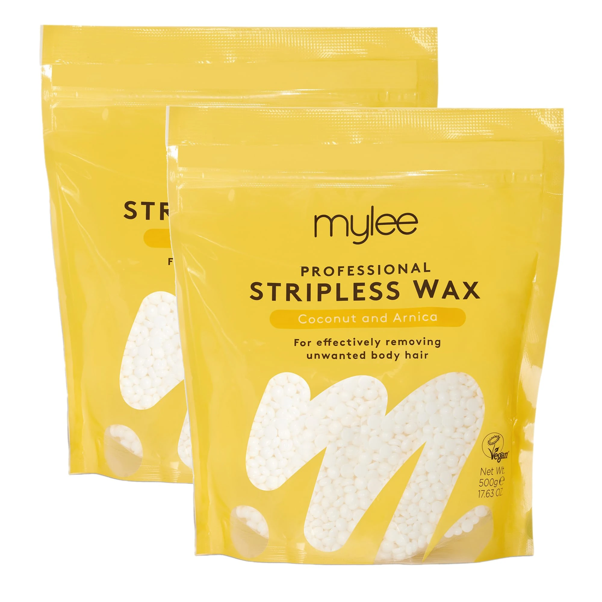 Mylee Professional Hard Wax Beads 1Kg, Stripless Depilatory Waxing Pellets Solid Film Beans No Strip Needed, Painless Gentle Hair Removal of Full Body, Face & Bikini Line (Coconut & Arnica)