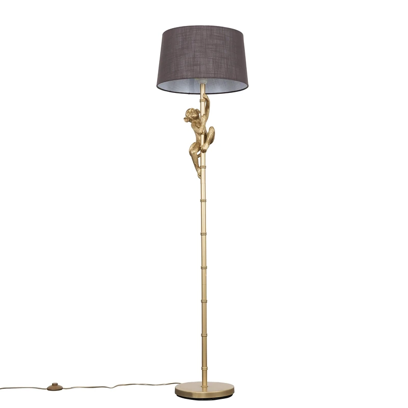 MiniSun | Modern Gold Hanging Monkey Design Floor Lamp with a Grey Tapered Shade | Floor Lamps & Torchieres, Home Décor & Improvement Essential