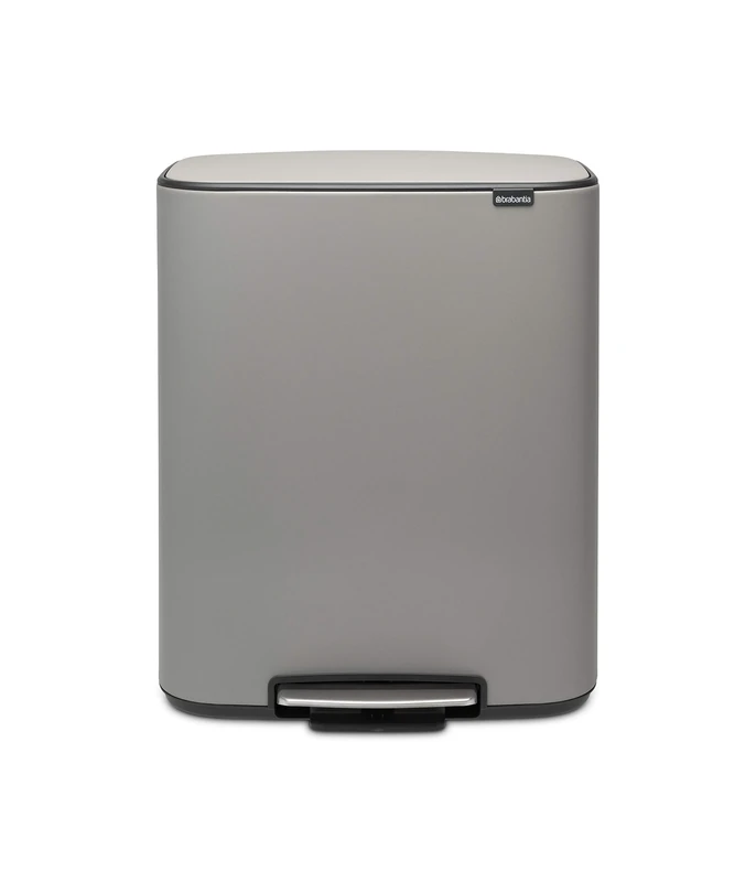 Brabantia Bo Pedal Bin - 60L Inner Bucket (Mineral Concrete Grey) Large Waste Kitchen Bin - Soft Closing Lid