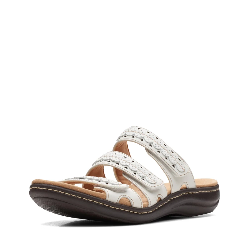 Clarks Women's Laurieann Cove Flat Sandal, White Leather, 4 UK