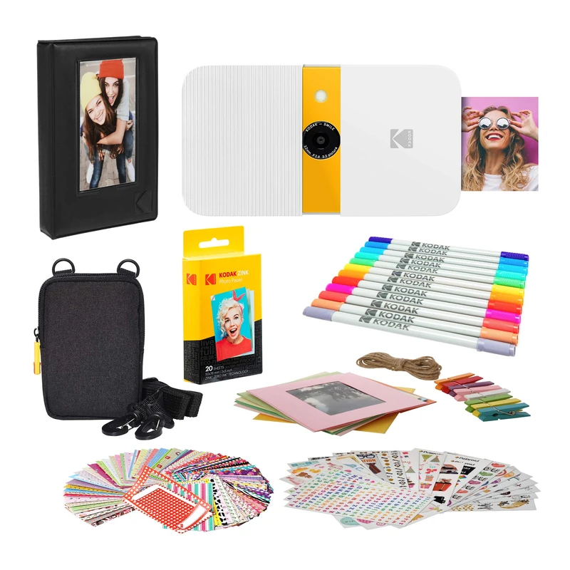 KODAK Smile Instant Print Digital Camera (White/Yellow) Photo Frames Bundle with Soft Case - Image 1