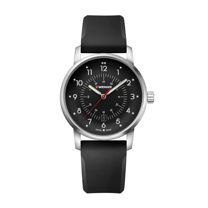 Wenger Men's Avenue - Swiss Made Analogue Quartz Stainless Steel Black Silicone Strap Watch 01.1641.115 - Image 1
