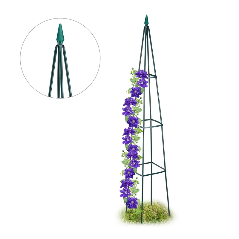 Relaxdays Growth Support, Freestanding Trellis for Wine & Tomatoes, XL Garden Pyramid, H 192 cm, Iron, Dark Green - Image 1