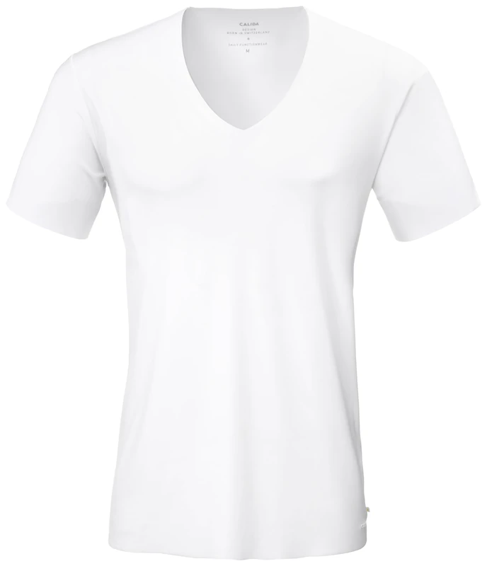 Calida Mens 14885 V-Neck Short Sleeve Vest - White - Small