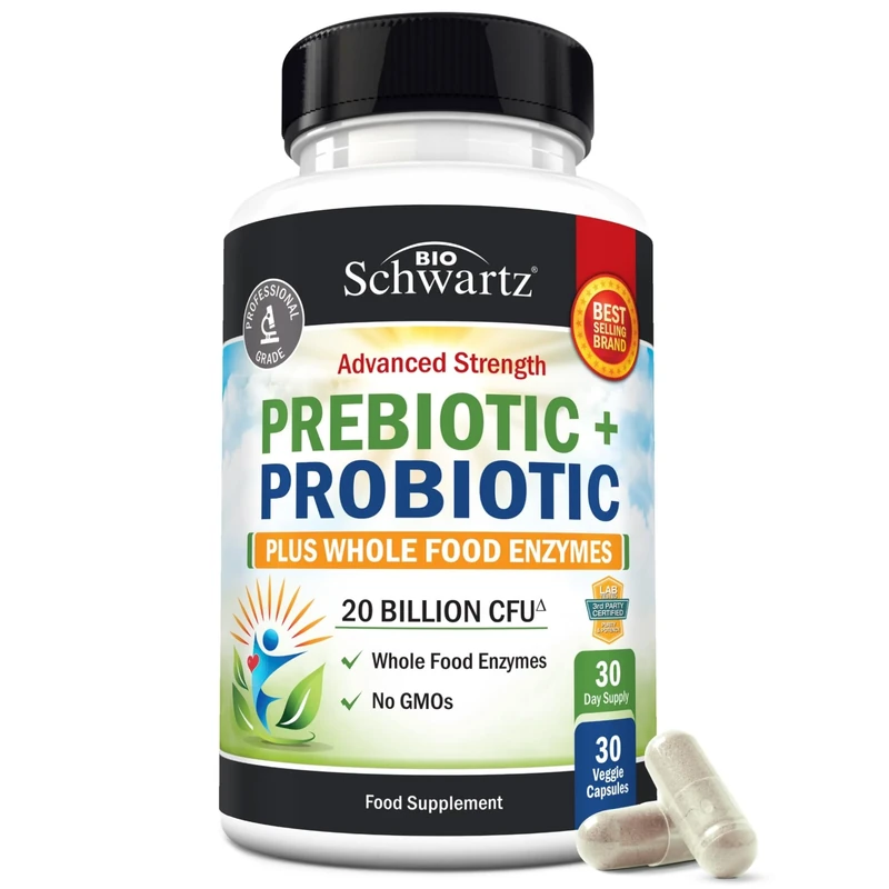 Probiotic and Prebiotic Capsules - Supports Digestive Health & Bloating Relief for Women & Men - Pre and Probiotics for Gut Health Supplements with Whole Food Enzymes - Non-GMO, Gluten Free - 30 Ct.
