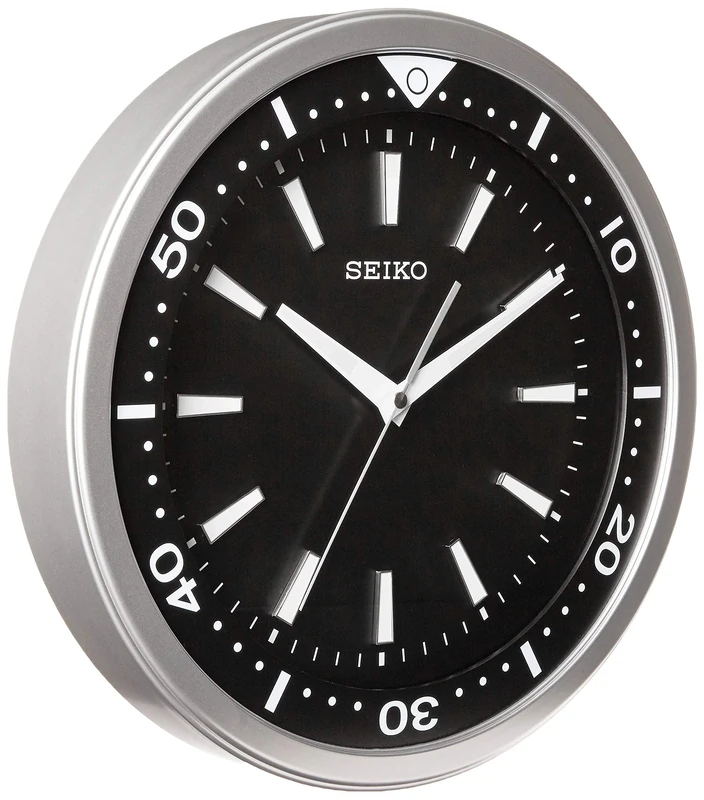 SEIKO Wall-Clock, Black/Silver, Height 13.78" X Length 13.78" X Width 2.13"