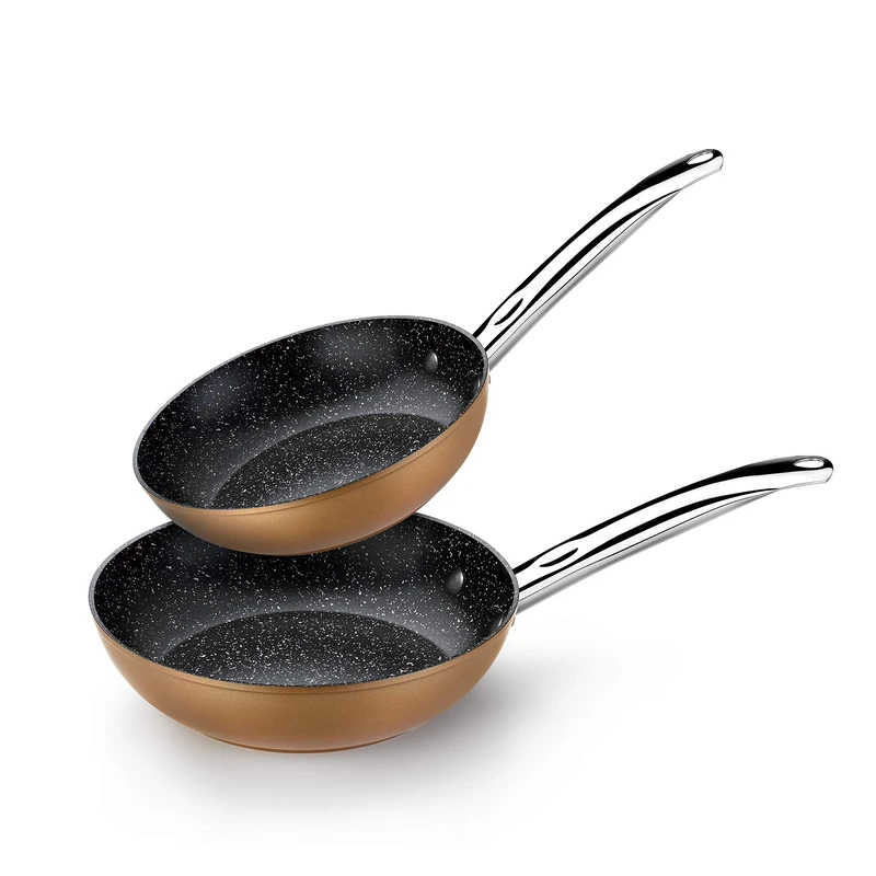 Monix Copper – Set of 2 Frying Pans Copper Effect, 20 – 24 cm, Forged Aluminium Non-Stick with Titanium Particles, for All Types of Cookers Including Induction