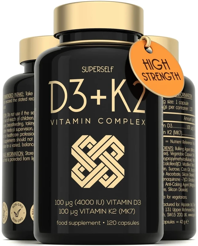 Vitamin D3 K2 Capsules - High Strength Vitamin D Tablets for Strong Bones, Teeth, Immune System - 4000 IU VIT D3 & 100mcg K2 MK7-120 Veggie Capsules One-a-Day - UK Made D3 and K2 Vitamins Supplement