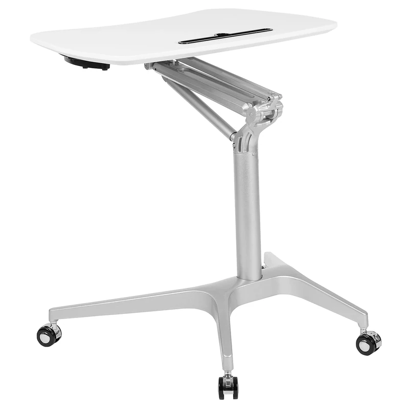 Flash Furniture Mobile Sit-Down, Stand-Up White Computer Ergonomic Desk with 28.25" W Top (Adjustable Range 29" - 41")