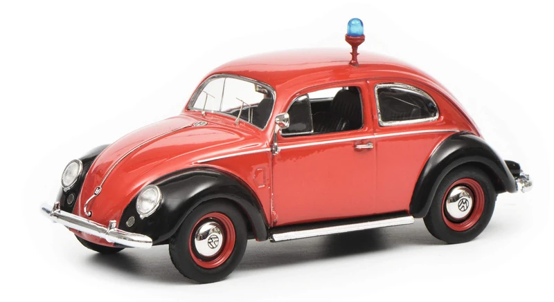 Schuco 450258900 VW Beetle Ovali Fire Brigade with Blue Light, Model Car, 1:43, Red/Black - Image 1