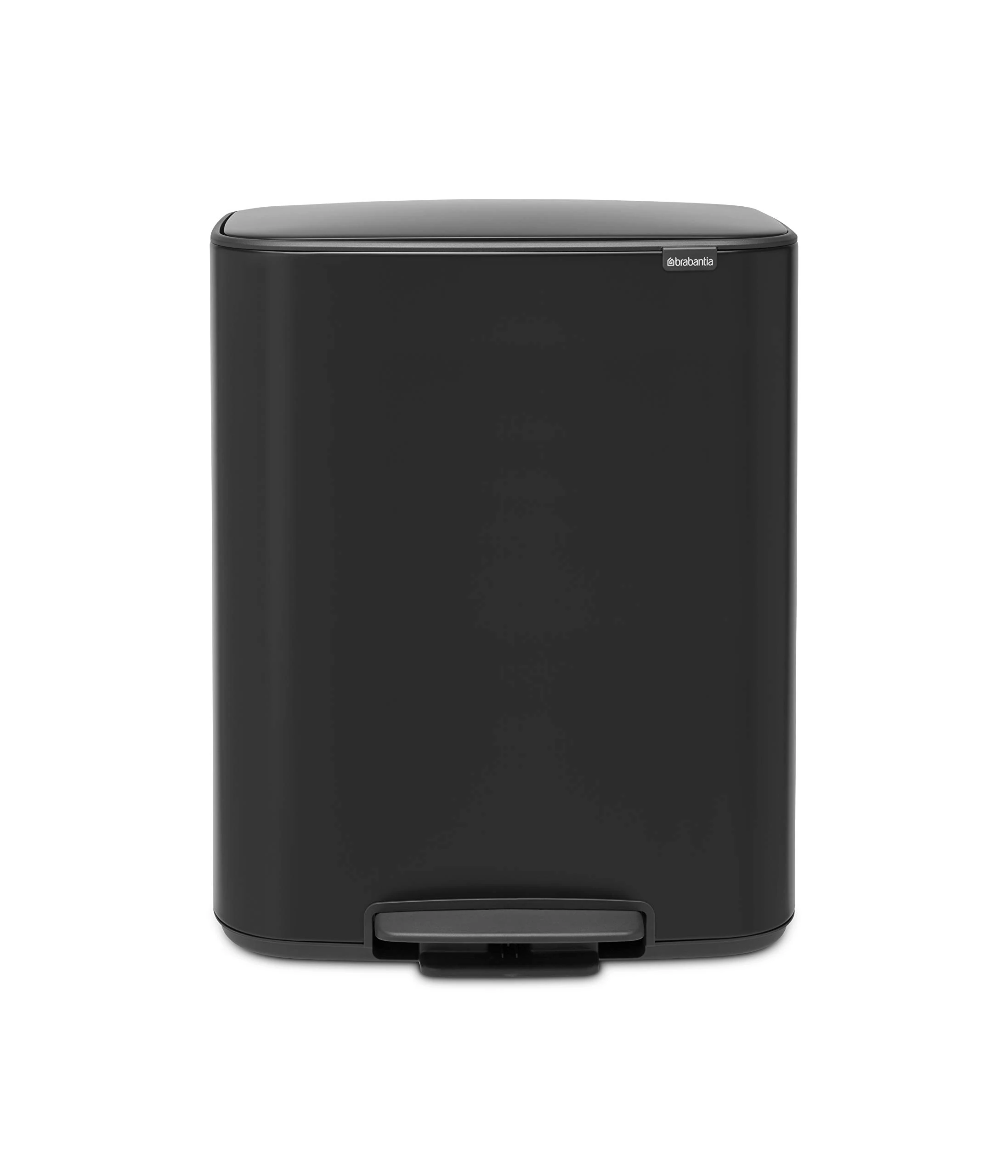 Brabantia Bo Pedal Bin - 60L Inner Bucket (Matt Black) Large Waste Kitchen Bin - Soft Closing Lid