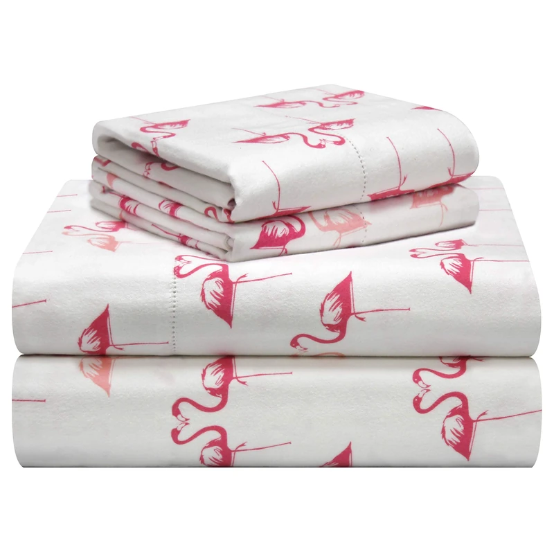 pointehaven 180 GSM Velvet Feel Luxury 100% Cotton Printed Flannel Sheet Set, Full, Flamingos - Warm & Cozy - Pre-Shrunk -Deep Pockets - Elastic All Around-Comfy Double Brushed -