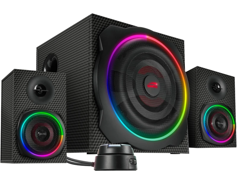 Speedlink - GRAVITY CARBON RGB 2.1 Speaker System - 120 W Peak Power, Bluetooth Connectivity for Smartphone/Tablet, Black