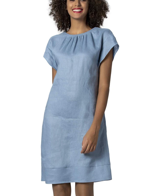 APART Fashion Women's Linen Dress, Blue (Hellblau Hellblau), 14