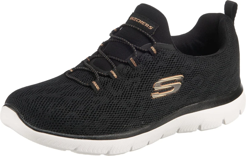Skechers Women's Summits Leopard Spot Trainers,Black Mesh / Rose Gold Trim,4 UK