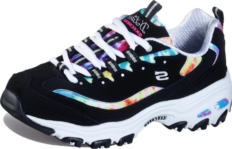 Skechers Women's D'lites Summer Fiesta Trainers, Black Black Trubuck Multi Mesh White Trim Bkmt, 4.5 UK