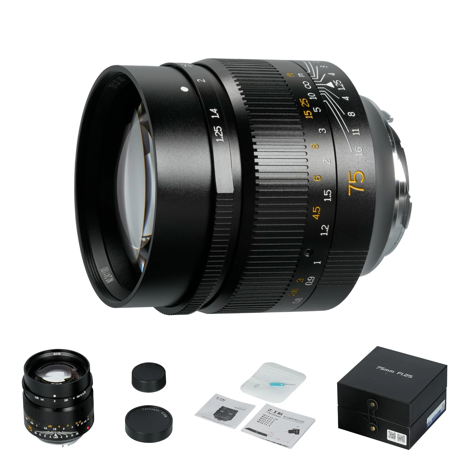 7artisans 75mm F1.25 Manual Focus Prime Lens Compatible for Leica M-Mount Cameras Like Leica M-M Leica M240 M3 M6 M7 M8 M9 M9p M10