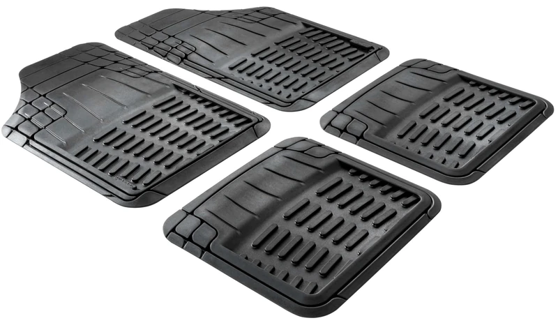 WALSER Universal Car Rubber Mat Set Maximus Plus, Car Mats 4 Pieces Can Be Cut to Size, Universal Non-Slip Mats Car, Car Footwell Mats, Black