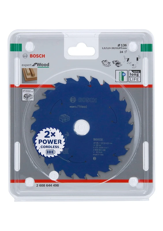 Bosch Professional Circular Saw Blade Expert (for Wood, 136 x 20 x 1.5 mm, 24 teeth; Accessories: Cordless Circular Saw)