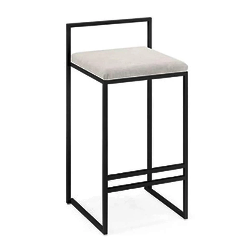 Black Metal Bar Stool with Footrest & Back, Full Backed Flannel Cushion Seat - Max. Load 440Lb