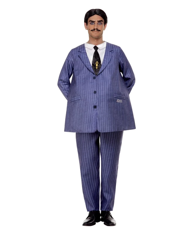 Smiffys The Addams Family Gomez Costume, Adult, Purple, Includes Top, Trousers, Moustache & Wig, Officially Licensed, Full Gomez Addams costume perfect for parties or Halloween