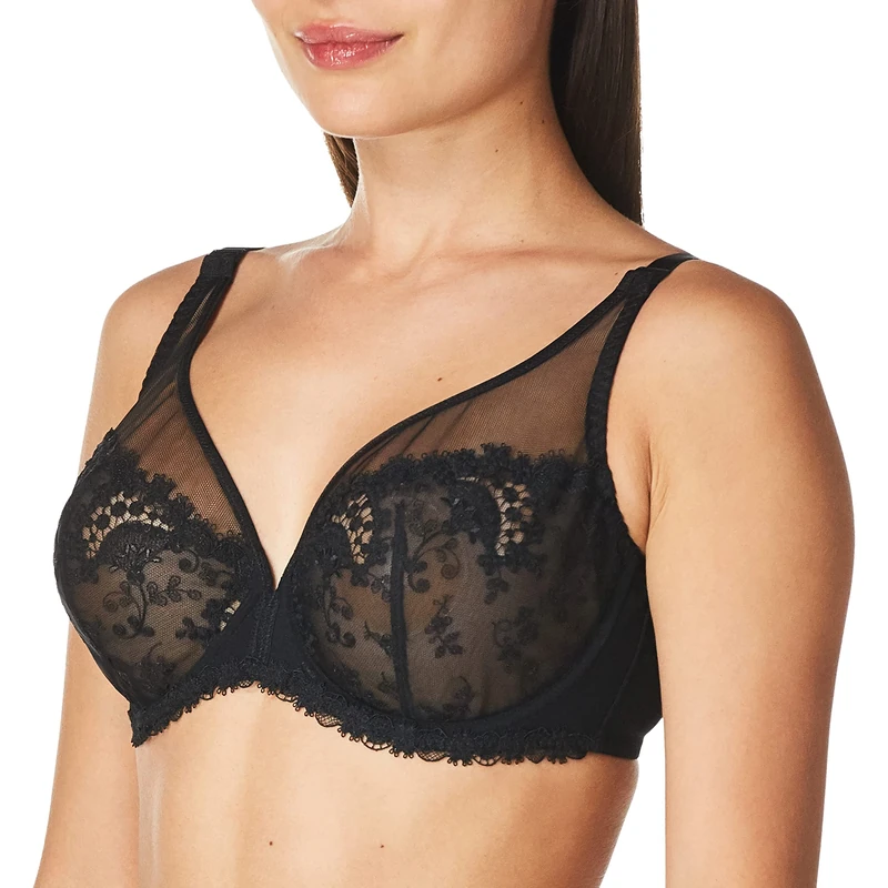 Simone Perele Women's Wish Sheer Plunge Bra, Black, 34F