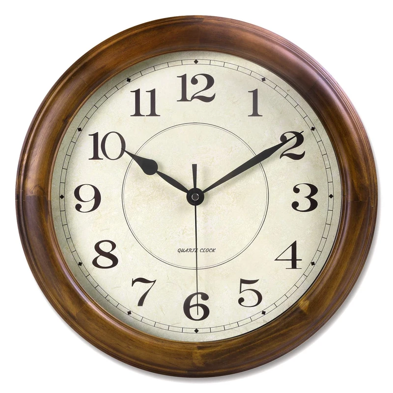 Kesin Wall Clock Wood 14 Inch Silent Wall Clock Large Decorative Battery Operated Non Ticking Analog Retro Clock for Living Room, Kitchen, Bedroom