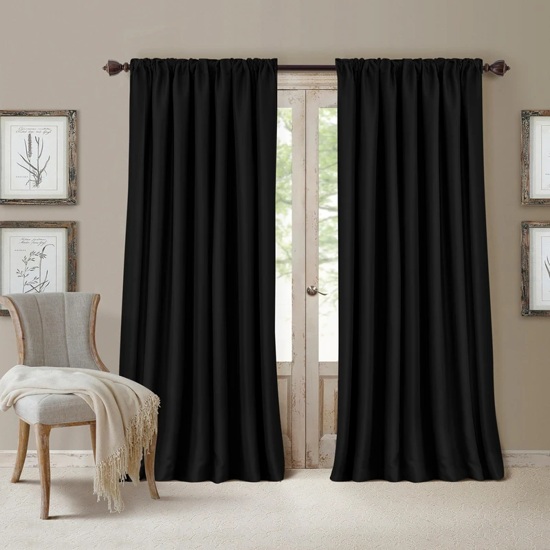 Elrene Energy Efficient Room Darkening Rod Pocket Window Panel, 100% Polyester, Black, 52" x 95" (1 - Image 1