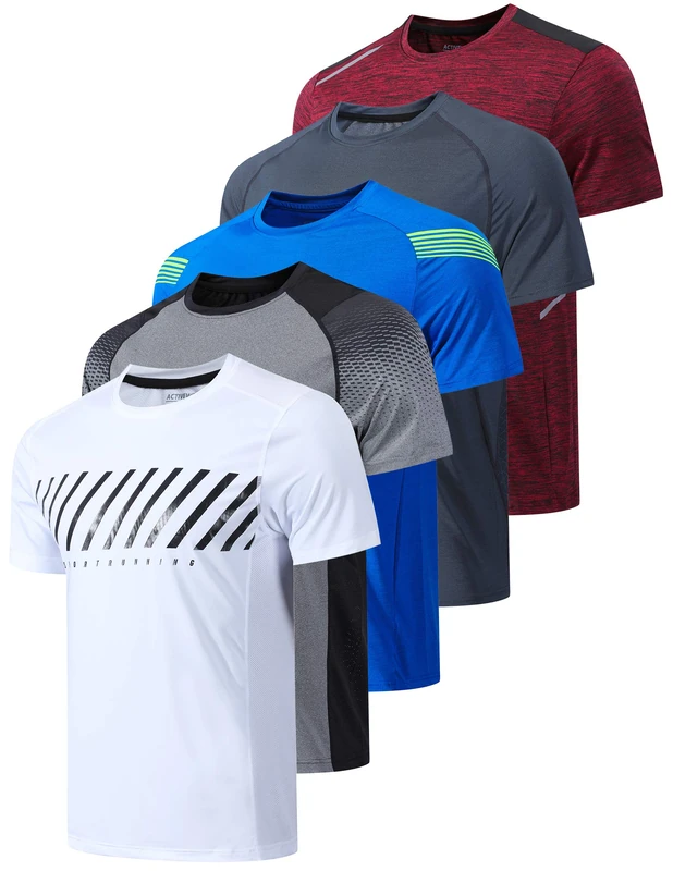 5 Pack Menâ€™s Active Quick Dry Crew Neck T Shirts | Athletic Running Gym Workout Short Sleeve Tee Tops Bulk (Edition 2, Medium)