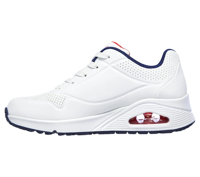 Skechers Women's Uno Stand On Air Trainers, White Durabuck/Navy & Red Trim/ Mesh, 2.5 UK