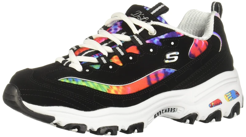 Skechers Women's D'lites Summer Fiesta Trainers, Black Black Trubuck Multi Mesh White Trim Bkmt, 4 UK