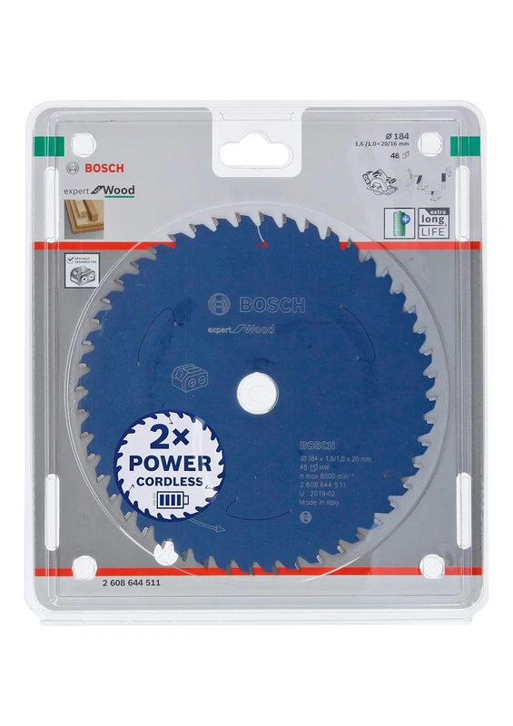 Bosch Professional Circular Saw Blade Expert (for Wood, 184 x 20 x 1.6 mm, 48 teeth; Accessories: Cordless Circular Saw)