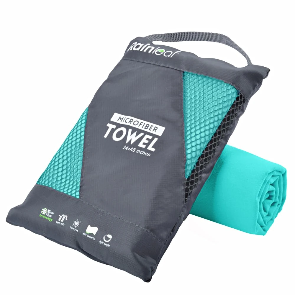 Rainleaf Microfiber Towel Perfect Travel & Sports &Beach Towel. Fast Drying - Super Absorbent - Ultra Compact. Suitable for Camping, Backpacking,Gym, Beach, Swimming,Yoga,Mint Color,30 X 60 Inches