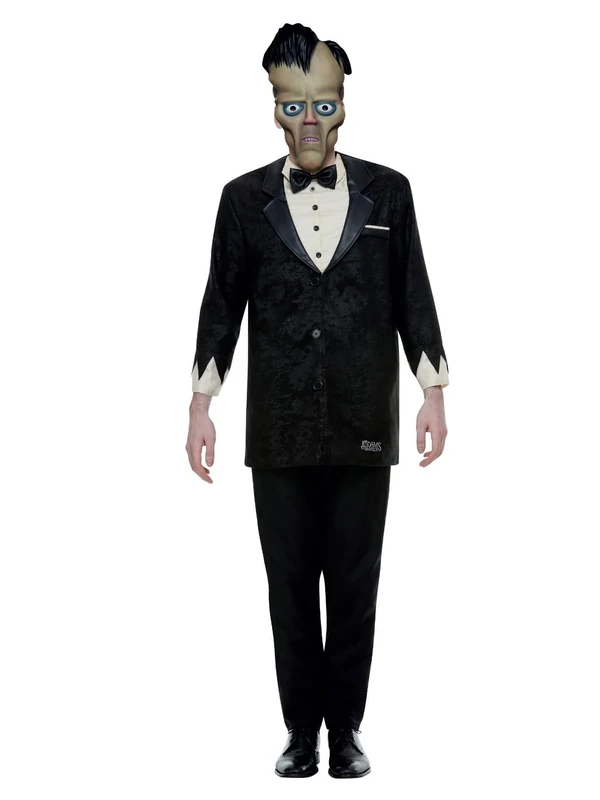 Smiffys The Addams Family Lurch Costume, Adult, Black, Includes Top, Trousers & Mask, Officially Licensed, Full Lurch Addams costume perfect for parties or Halloween, World Book Day