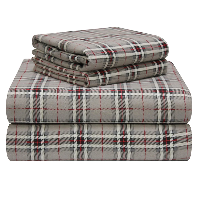 pointehaven 180 GSM Luxury 100% Cotton Printed Flannel Sheet Set, Queen, Derby - Warm & Cozy - Pre-Shrunk -Deep Pockets - Elastic All Around-Comfy Double Brushed -