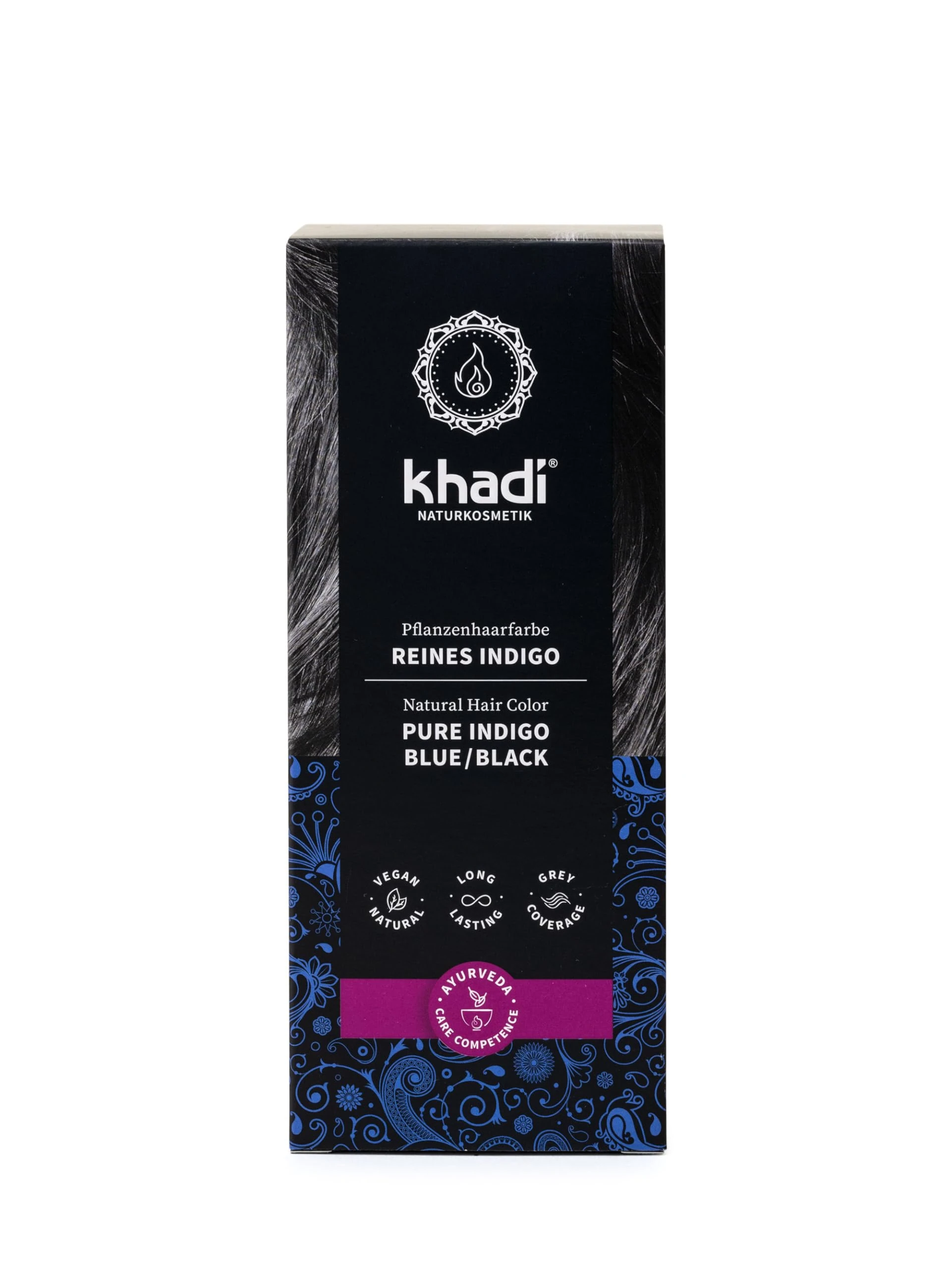 khadi PURE INDIGO Herbal Hair Color - Gives your hair a mysterious deep blue-black shine - 100% herbal & natural - 100g