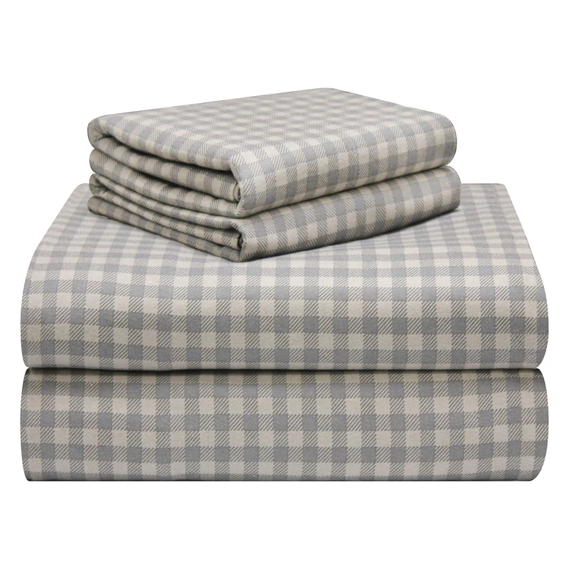 pointehaven 180 GSM Luxury 100% Cotton Printed Flannel Sheet Set, Queen, Farmhouse Plaid - Warm & Cozy - Pre-Shrunk -Deep Pockets - Elastic All Around-Comfy Double Brushed -