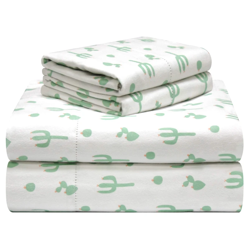 pointehaven 180 GSM Velvet Feel Luxury 100% Cotton Printed Flannel Sheet Set, Cal King, Cactus - Warm & Cozy - Pre-Shrunk -Deep Pockets - Elastic All Around-Comfy Double Brushed -