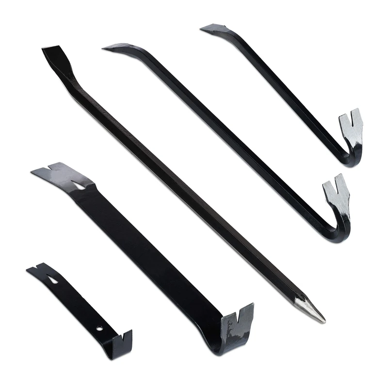 Relaxdays 5-Piece Crowbar Set, Crowbar, Pry Bar, Wrecking Bar, Tire Iron; Stainless Steel, Black - Image 1