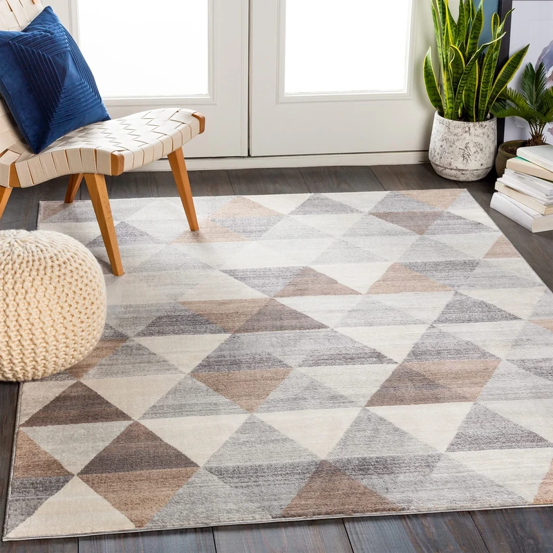 Livabliss Amsterdam Geometric Rug - Scandi Area Rugs Living Room 160x216 cm, Dining, Kitchen - Neutral, Abstract Patterned Rugs, Boho Style, Easy Care Pile - Large Rug, Grey, Tan and White