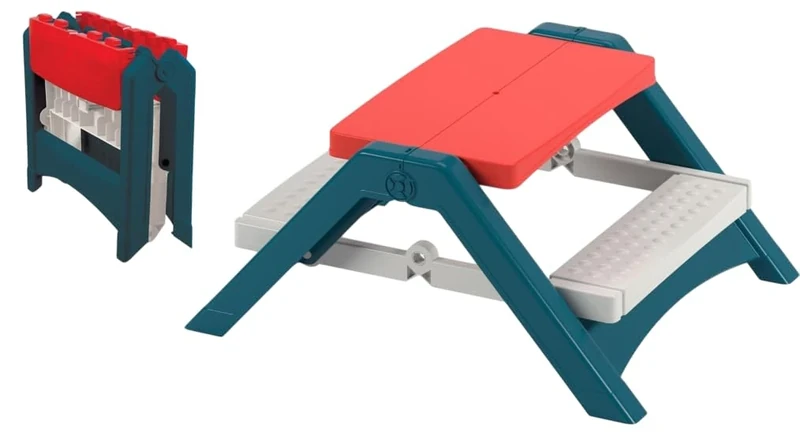 PalPlay Kids Folding Picnic Table UV Resistant for Indoor and Outdoor Use. Fun Play Table and Bench for Children and Toddlers